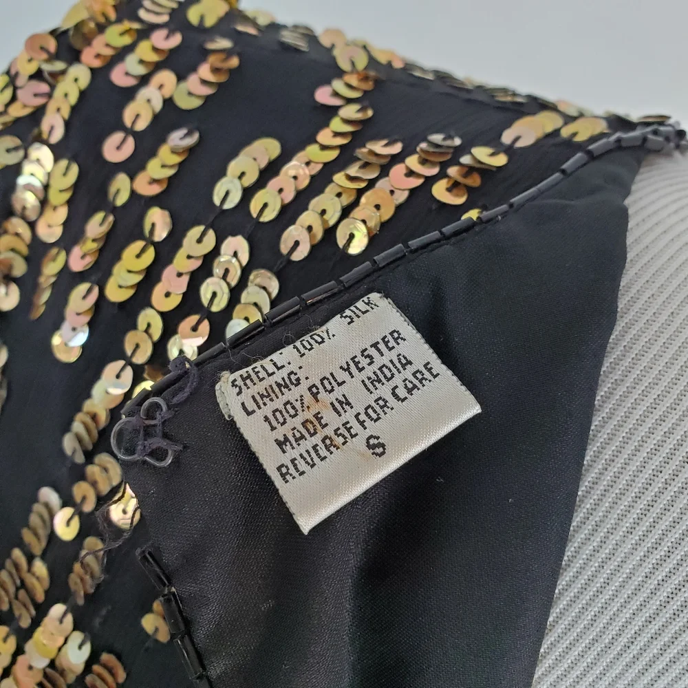 Vintage Laurence Kazar Top Silk Beaded Sequin Shiny Holiday New Years Glam 80s - Picture 9 of 10